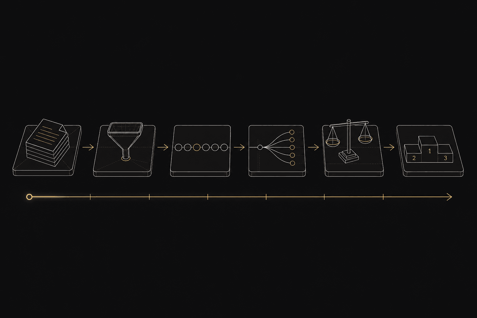 Schematic timeline of the audit: collect → filter → shortlist → fan-out → judge → rank.